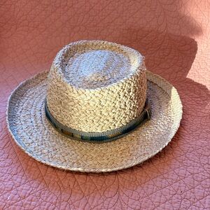 Stylish Dorfman Genuine Raffia Pacific Tan Straw Golf Hat with Green Band